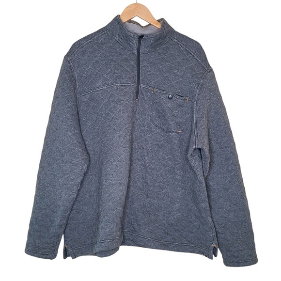 Eddie Bauer Gray Quilted Pullover Men's Size 2X Sweater Quarter Zip Pocket Warm - Picture 2 of 5